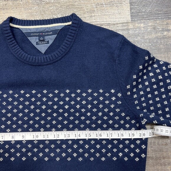 Vintage Tommy Hilfiger Men's Lambs Wool Blend Navy Grandpa Golf Sweater Size M - Picture 11 of 12